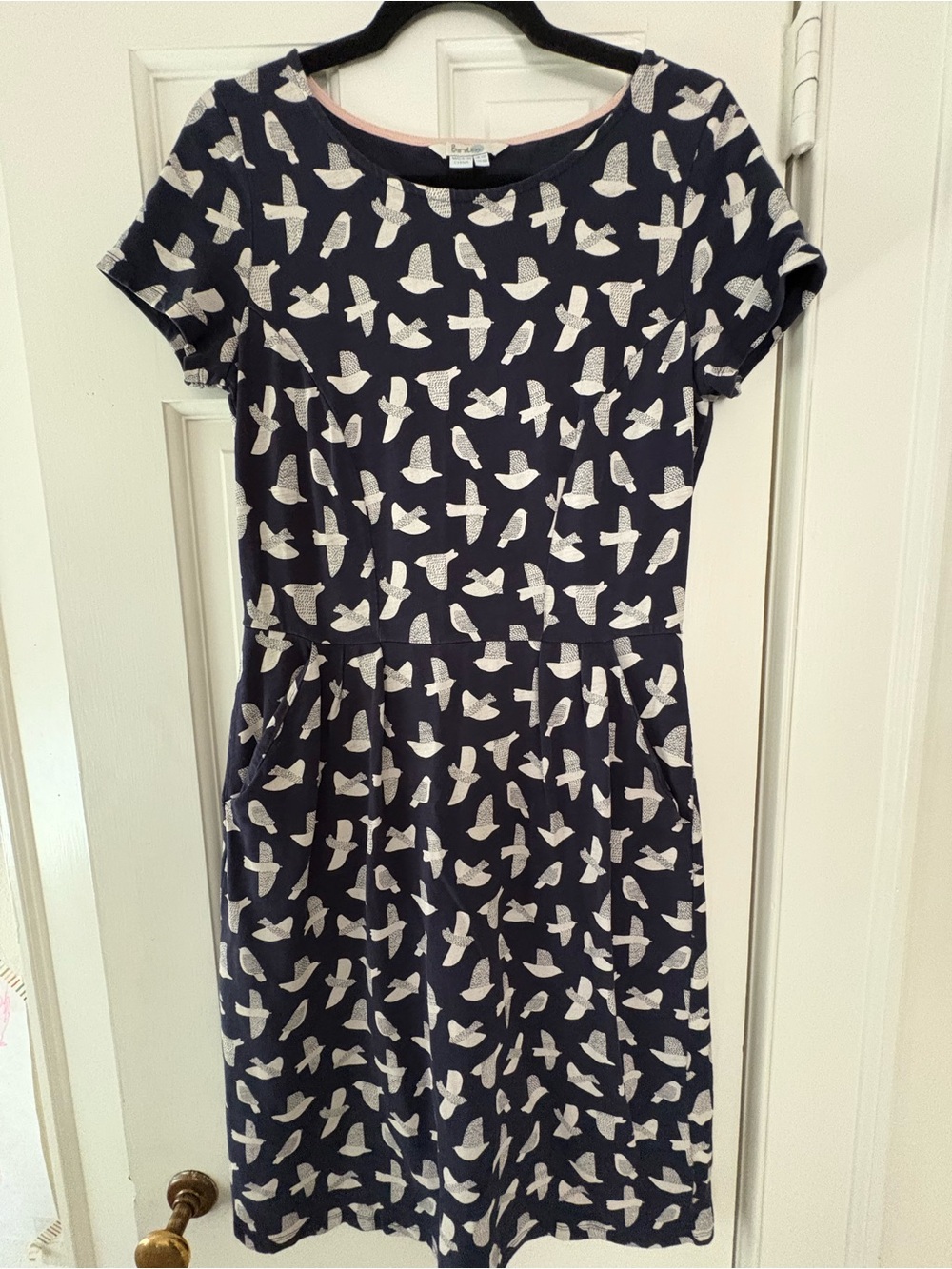 Boden Navy Dress with White Bird Print